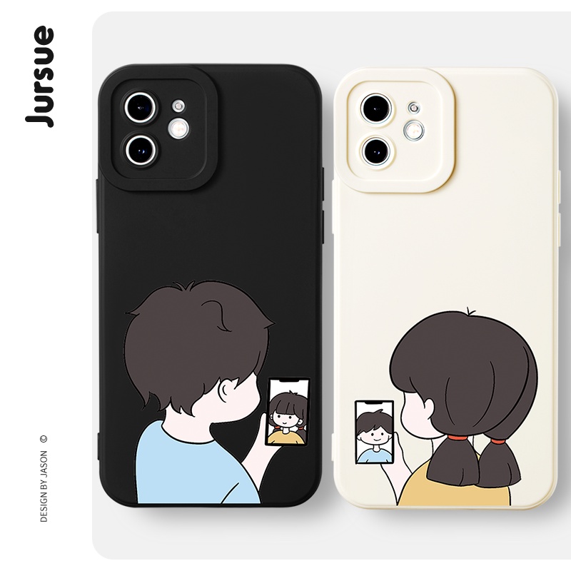 JURSUE เคสคู่ เคสไอโฟน คู่รัก กันกระแทกซิลิโคนนุ่มการ์ตูนตลก เคสโทรศัพท์ Compatible for iPhone 16 15 14 13 12 11 Pro Max SE 2020 X XR XS 8 7 Plus พลัส XYH261