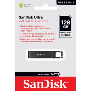 SANDISK แฟลชไดร์ฟ USB Type C 128GB Ultra FlashDrive [150MB/s] (SDCZ460-128G) แฟลชไดร์ แฟรชไดร์ฟ Type C ของแท้