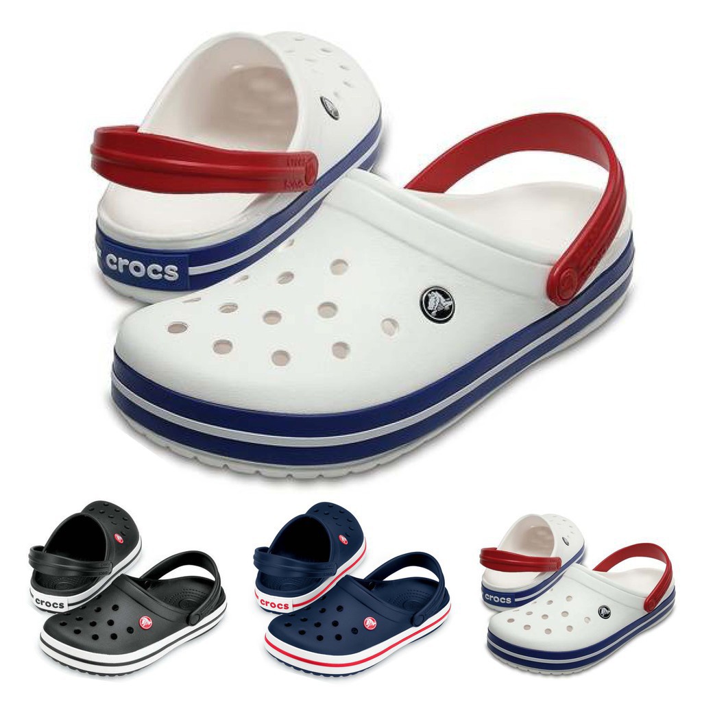 รองเท้าผ้าใบผู้ชาย Crocs Crocband Unisex Clogs white/navy/black ของแท้ ราคาถูก ที่สุด - RC41