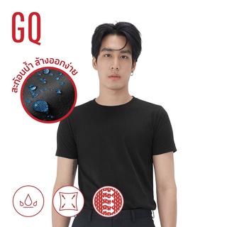 ฝ้าย GQ T-shirt เสื้อยืดคอกลมผ้าสะท้อนน้ำ สีดำเสื้อยืดแขนสั้นผู้ชายแฟชั่นเกาหลี