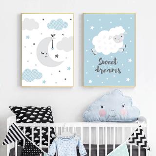 Wall Art Painting Nordic Kids Decoration Picture Baby Boy Bedroom Decor Moon Clouds Cartoon Canvas Poster Nursery Print