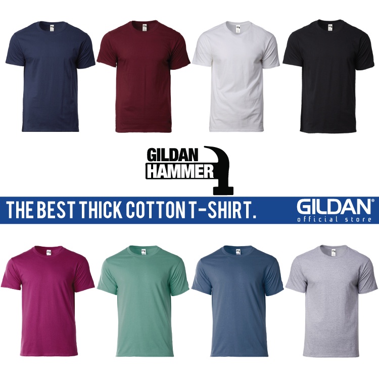 Gildan Hammer Unisex วัสดุหนาผ้าฝ้าย 100% เสื้อยืดคอกลมระดับพรีเมียม – สีกรมท่าสีดําสีขาวสีเทา HA00 – โปรปัง