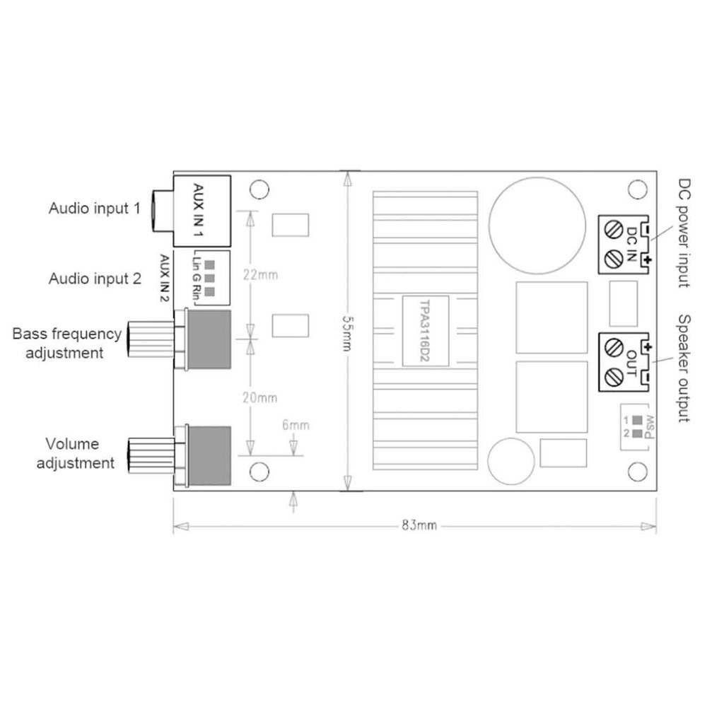 Tpa 3116 บอร์ดขยายเสียงซับวูฟเฟอร์ D 2 Audio Amp 100 W Bass Output Dc ...