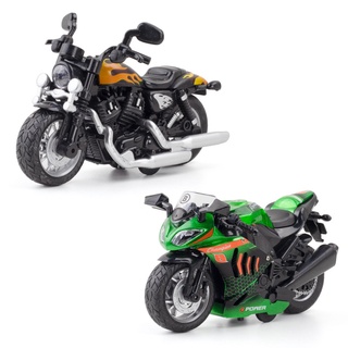 (บรรจุกล่อง) โมเดลรถจักรยานยนต์จําลอง 1:12 Kawasaki Harley พร้อมเสียง และไฟ