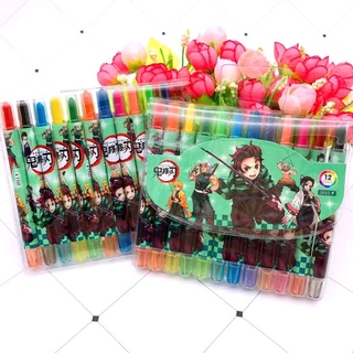 ดินสอสีไม้​ 12​ สี​ แท่งสั้น​ ดินสอระบายสี​ Demon Slayer Kimetsu No Yaiba Anime pattern Rotating Crayons Oil Pastel Creative Colored Pencil Graffiti Pen For Kids DIY Painting Drawing Cute Stationery Kochou Shinobu Rengoku Kyoujurou