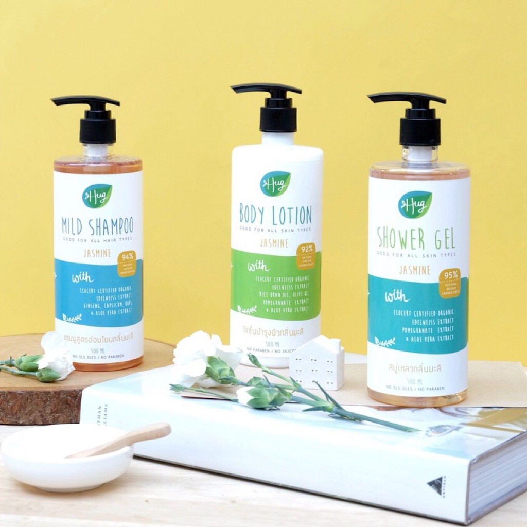 Hug ฮัก โลชั่นบำรุงผิว ออร์แกรนิค กลิ่นมะลิ Body Lotion Jasmine (500 ml) - รูปที่ 2