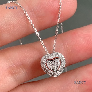 Fancy สร้อยคอโซ่ จี้รูปหัวใจ สีเงิน เครื่องประดับแฟชั่น สําหรับผู้หญิง