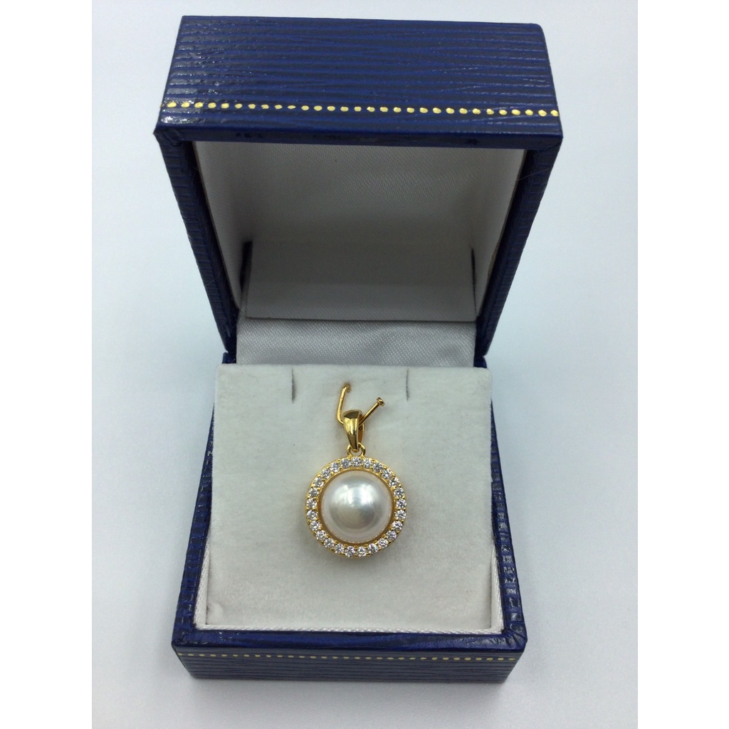 จี้มุกแท้ ( มุกน้ำจืด ) เงินแท้ 925 เคลือบทอง n.010