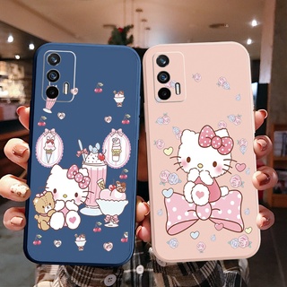 เคสโทรศัพท์มือถือแบบนิ่ม ขอบสี่เหลี่ยม ลายแมวคิตตี้ สําหรับ OPPO A16 A94 A53 A15 A12 AX7 A52 A72 A92 A74 A54 5G