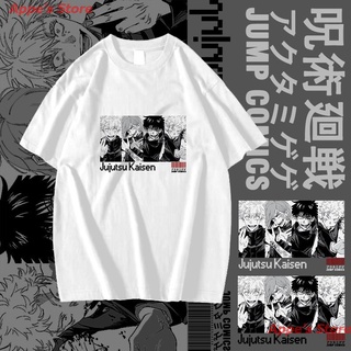 Appes Store New Jujutsu Kaisen Gojo Satoru เสื้อยืดลําลองแฟชั่นสําหรับผู้ชายผู้หญิงแขนสั้นสีขาวลายการ์ตูน 2021 เสื้อยืด