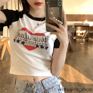 Wittygirls-shop_เสื้อยืดแขนสั้น พิมพ์ลาย ทรงสลิมฟิต แฟชั่นฤดูร้อน สําหรับผู้หญิง