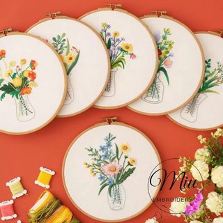 ชุดปักลายดอกไม้ในแจกัน ขนาด 20cm. Flower in Vase DIY Embroidery Kit 20cm.