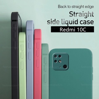 สําหรับ Xiaomi Redmi 10C 10 C เคสโทรศัพท์ ซิลิโคนเหลว ทรงสี่เหลี่ยม ของแท้ สีพื้น นิ่ม ขอบตรง