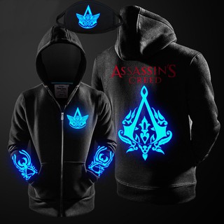 🤴เสื้อฮู้ดกันหนาวสีดำ ลายสัญลักษณ์ ASSASSINCREED REVELATION (เรืองแสง) ฟรีผ้าปิดปาก⚔