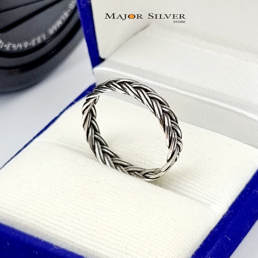 แหวนถักรมดำ / เงินแแท้ 92.5% เรียบๆ น่ารัก สไตล์วินเทจ : E-V-Braid-3