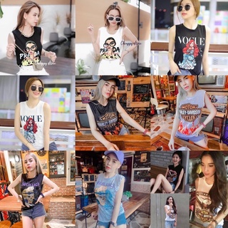 🔥พร้อมส่ง🔥 เสื้อแขนกุดผ้าสลาฟสกรีนลาย