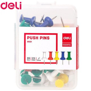 Deli Push Pins 0021 DLหมุดสีเย็บกระดาน บรรจุ 35 ตัว/กล่อง