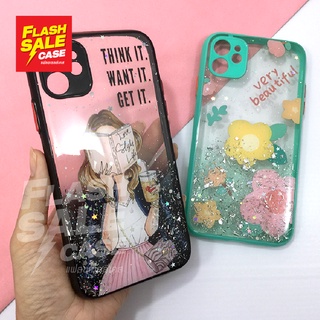 Realme C11(2021) C21 C21Y เคสมือถือ TPU ขอบสีกันกล้อง กากเพชรกริตเตอร์ไล่สีลายการ์ตูน