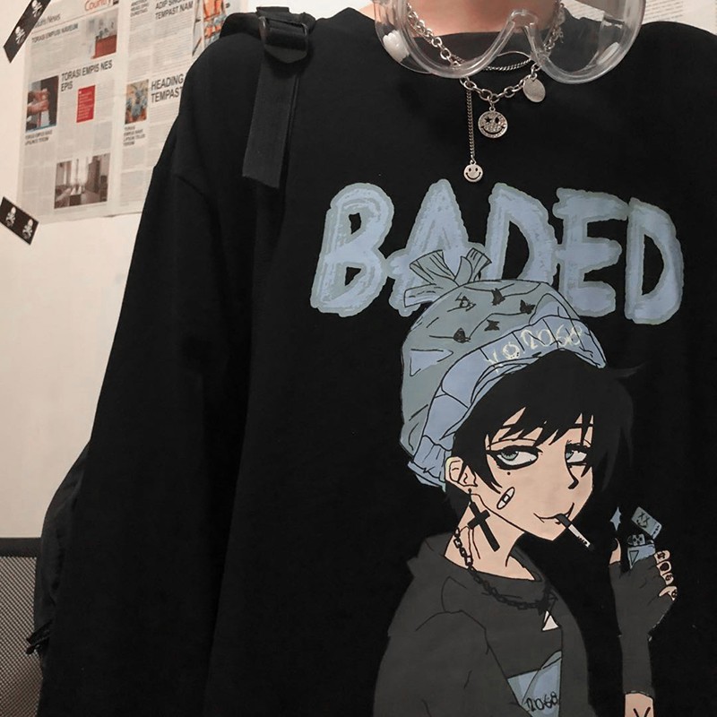 เสื้อยืดแขนยาวลายการ์ตูนอนิเมะเกาหลีสำหรับผู้ชายและผู้หญิง ราคา ถูกที่สุด ดีลบีเคเค แกลเลอรีภาพที่ 4