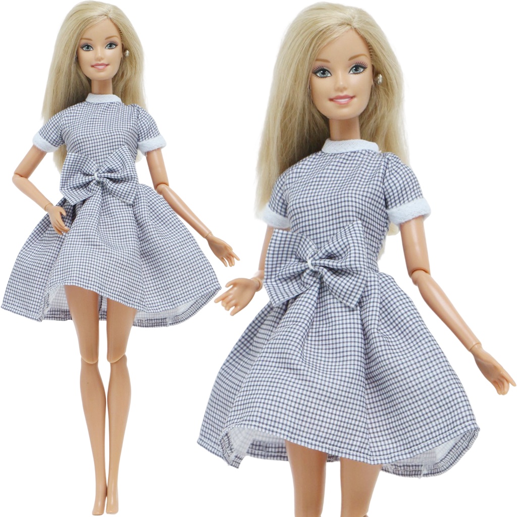 Retro Mini Dress Classic Check Lady Basic Casual Daily Wear Grid High Collar Clothes for 11.5 นิ้วตุ๊กตาอุปกรณ์เสริมของเล่น (ไม่มีตุ๊กตา)