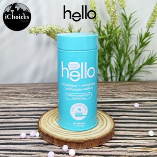 [Hello] Antiplaque + Whitening Toothpaste Tablets, Natural Peppermint 60 Tablets ยาสีฟัน แบบเม็ด