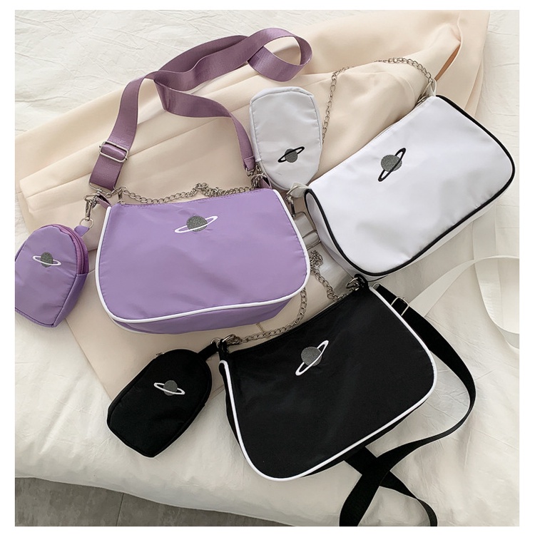 (w138)กระเป๋าสะพายข้างไนล่อน แถมกระเป๋าใบน้อย ลายอวกาศ vgetbag