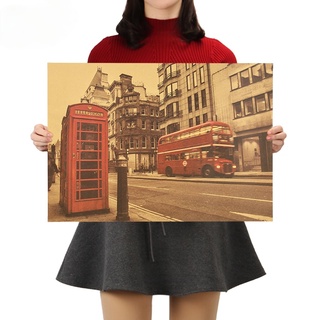 Dlkklb สติ๊กเกอร์กระดาษคราฟท์ลาย London Red Buse and Telephone Booth สไตล์วินเทจสําหรับติดตกแต่งผนังบ้าน 51.5X36ซม.