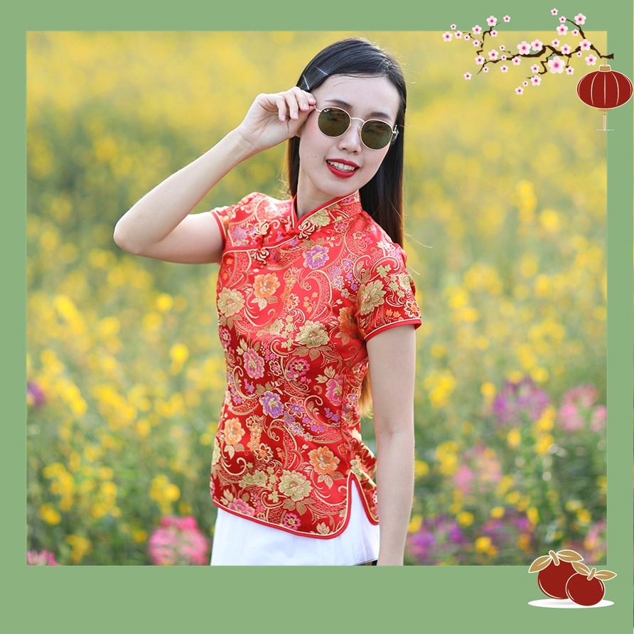 เสื้อกี่เพ้า เสื้อตรุษจีน คอจีน แขนสั้น