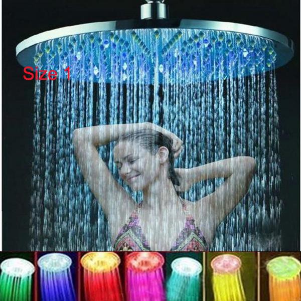 อาบน้ำ：8 inch RGB 7 Colors LED Light Shower Head Round Automatic ...