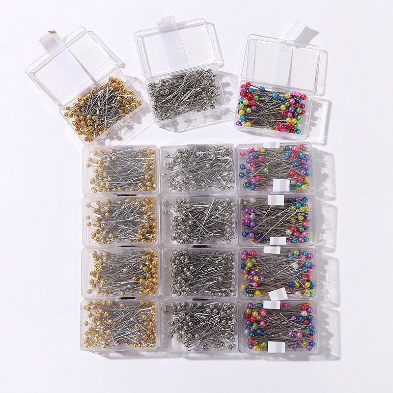 Jifang 100 ชิ้น Hijab pin ที่มีสีสัน golded ไข่มุก Tudung Hijab Pin Jarum Peniti สั้น pin คอนเทนเนอร์กล่อง WJ697