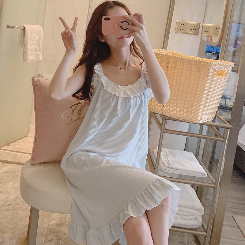 ชุดนอนเกาหลีชุดนอนสไตล์เกาหลีผู้หญิงฤดูร้อนผ้าฝ้ายเจ้าหญิงสไตล์หวาน ...