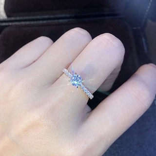 S925 Sterling Silver แหวนเงินประดับเพทายเครื่องประดับสตรี