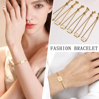 Vnox สร้อยข้อมือโซ่ จี้ตัวอักษร A-Z 26 ตัวอักษร สีทอง แฮนด์เมด หรูหรา สําหรับผู้หญิง