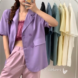 เสื้อสูทแขนสั้น เสื้อคลุมoversize จั๊มสูทแขนสั้น สไตล์เกาหลี ฟิวsummer ผ้าดีสวมใส่สบาย