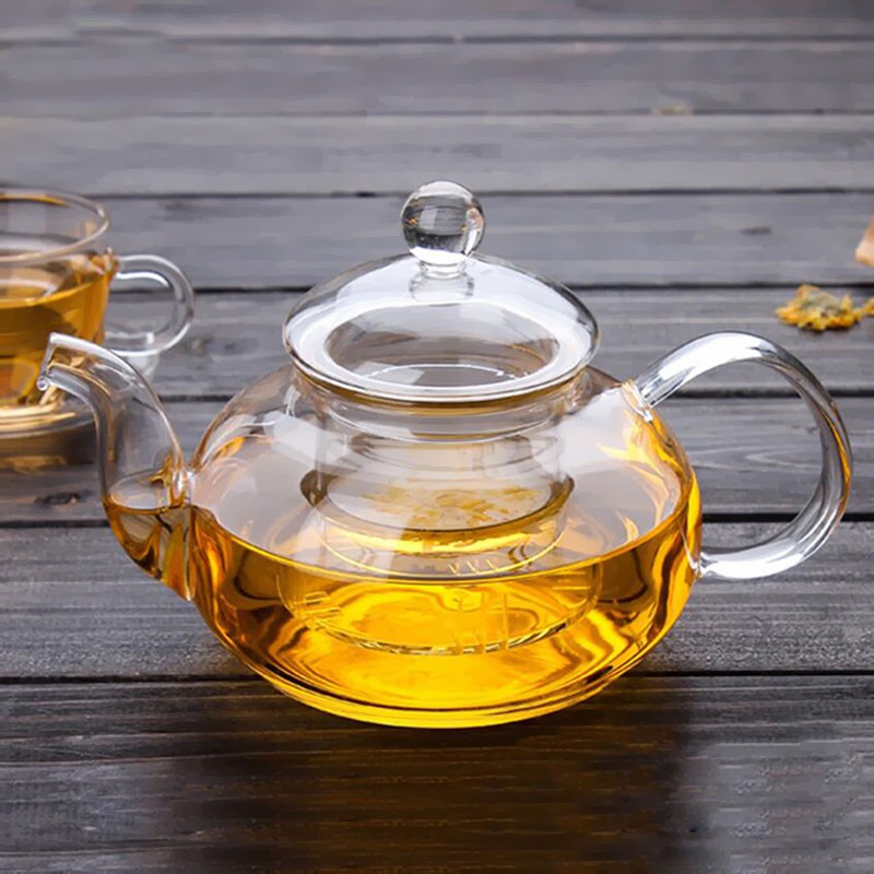 กาชงชาแก้วใส Luxury Glass Teapot กาน้ำชาทนความร้อน พร้อมใส้กรองแก้ว สไตล์มินิมอล ชงชาดอกไม้สวย