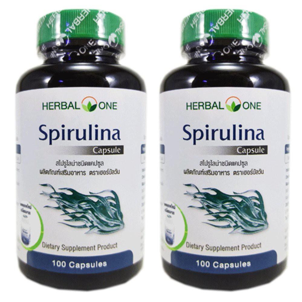 สาหร่ายเกลียวทอง อ้วยอัน Herbal One Spirulina 100 caps.2 ขวด ต่อต้านอนุมูลอิสระ ช่วยลดสารพิษในตับ ขับออกทางปัสสาวะ