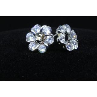 SWEET 16 ต่างหูแฟชั่นเกาหลี AS4152-E / Earrings 925 Sterling Silver Flower surrounded with CZ Diamonds Korean Fashion