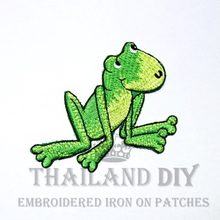 🐸 ตัวรีดติดเสื้อ 🐸  งานปัก ลาย กบ การ์ตูน สัตว์ เจ้าชายกบ Frog Cartoon Patch WOP DIY ตัวรีด อารม์ติดเสื้อ กระเป๋า เด็ก