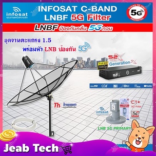 THAISAT C-BAND 1.5M (ขาตรงตั้งพื้นและยึดผนังได้) + กล่อง PSI S2X HD + LNB 5G infosat รุ่น C1+ แถมสายRG6ตามชุด