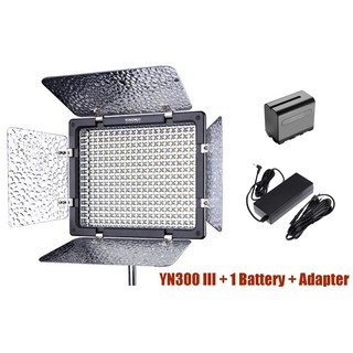 YONGNUO YN300 III LED Video Light 5500K Color Temperature and Adjustable Brightness + AC Adapter + Battery 6600mAh