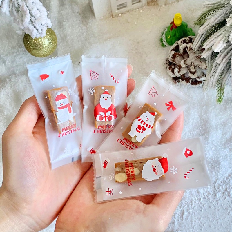 ถุงซีลใส่นูกัตตีมคริสต์มาส ขนาด4*9.5ซม New Year Christmas Nougat packaging Candy bag Gift bag
