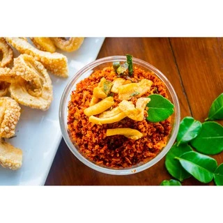 😀 25g น้ำพริกปลาย่าง อกไก่ กากหมู แมงดา ซองเล็กสำหรับมื้อเดียว