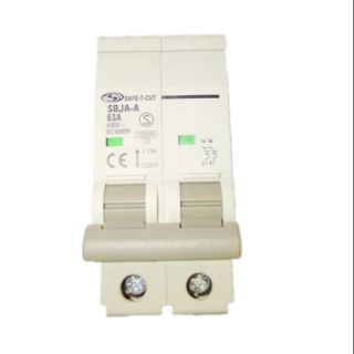 เบรกเกอร์ เมน  SAFE T CUT 2 สาย 63 แอมป์ เซฟทีคัท แท้#รุ่นSBJA-A 2P63A 400V#ขาล็อคแบบอเมริกา(USA)