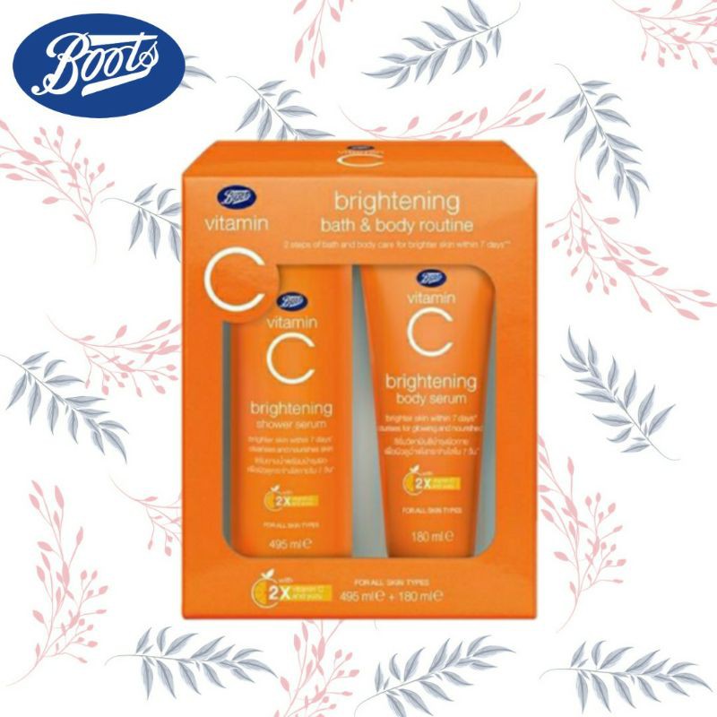 Boots Vitamin C Bath and Body Routine 495มล+180มล Set 2ชิ้น โลชั่น+ครีมอาบน้ำ วิตามินซี