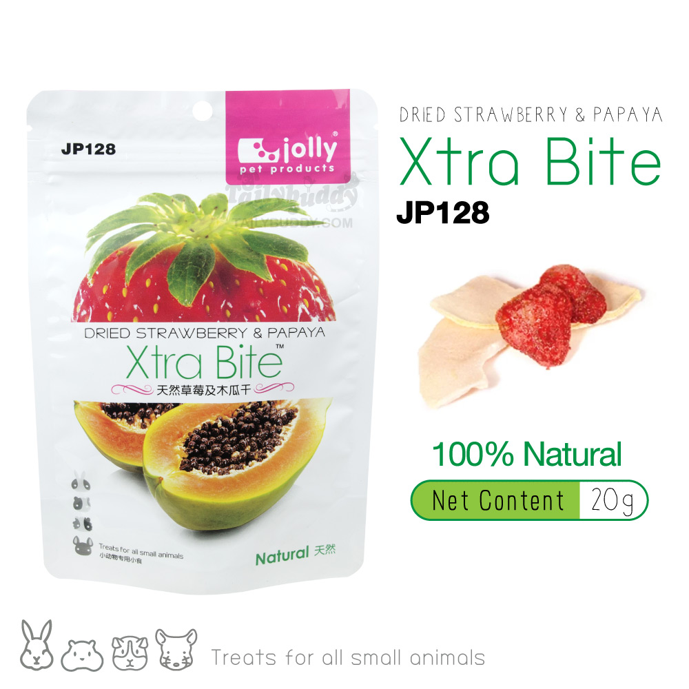 Jolly Xtra Bite Dried Strawberry&Papaya สตรอว์เบอร์รี่และมะละกอ อบแห้ง สำหรับ กระต่าย แกสบี้ หนูแฮมสเตอร์ ชินชิล่า (20g)