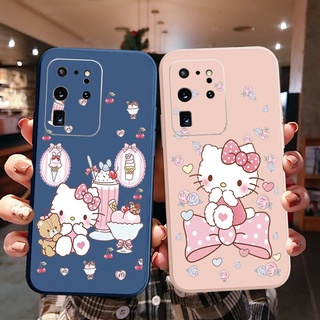 เคสโทรศัพท์มือถือ ซิลิโคนนิ่ม ขอบสี่เหลี่ยม ลายแมวคิตตี้น่ารัก สําหรับ Samsung Galaxy S21 Ultra S20 FE S10 Plus