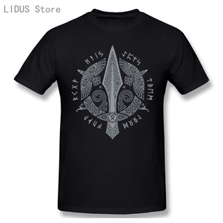 เสื้อยืดสีขาวเสื้อยืด ผ้าฝ้าย 100% พิมพ์ลายอนิเมะ Odin Vikings Scandinavian Runas Valhalla แฟชั่นฤดูร้อน สไตล์คลาสสิก สํ