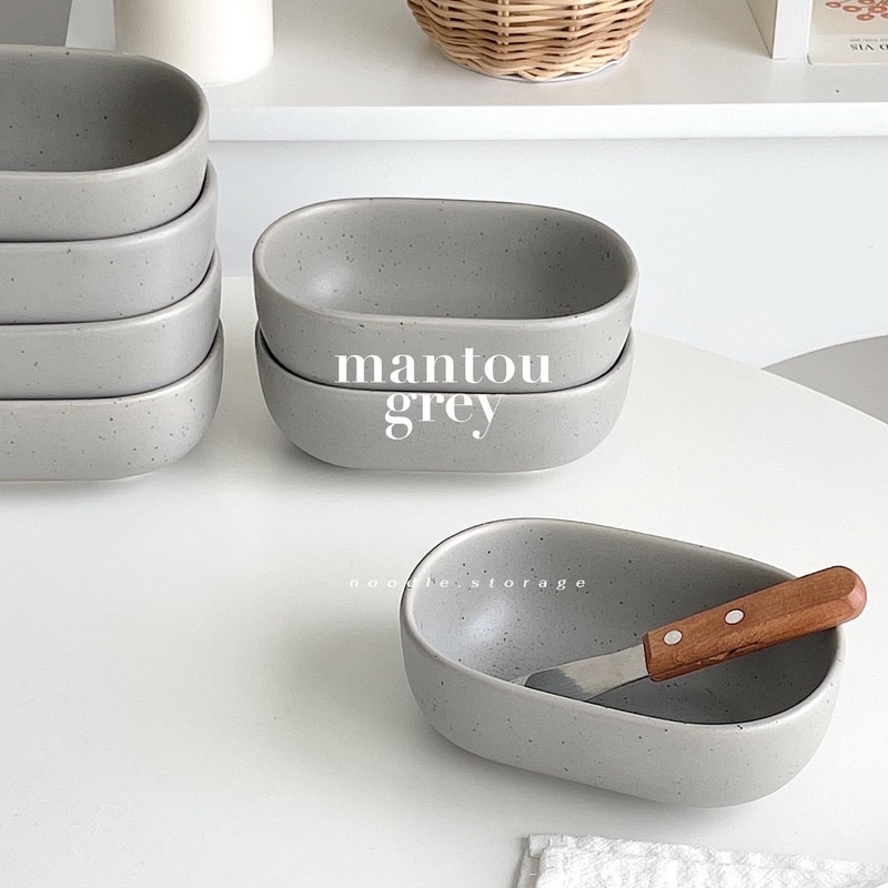ถ้วยเซรามิค สีเทาจุด ถ้วยวงรีใส่โยเกิร์ต ใส่ซีเรียล อาหารเช้า รุ่น mantou (noodle.storage)