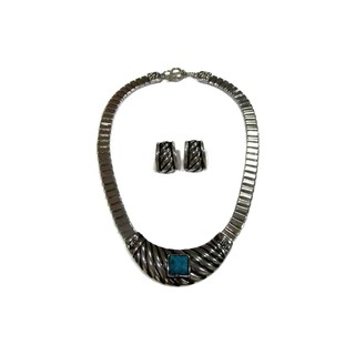 TANITTgems Antique Turquoise Tibet Silver Necklace Set