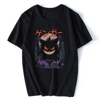 【cotton Tshirts👕】2022ใหม่เสื้อยืดคอกลม แขนสั้น พิมพ์ลายโปเกม่อน S3 gengar daiju สไตล์ญี่ปุ่น สีดํา EILP